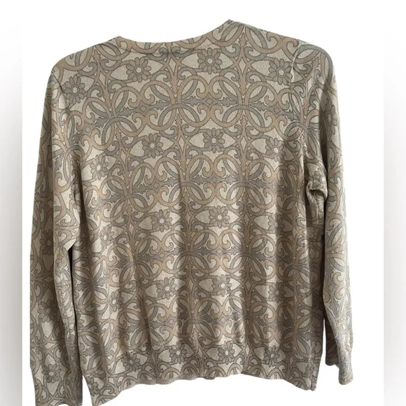 Talbots Women’s Button Down Cardigan 
Metallic Beige Floral Print Size 2X - Picture 2 of 15